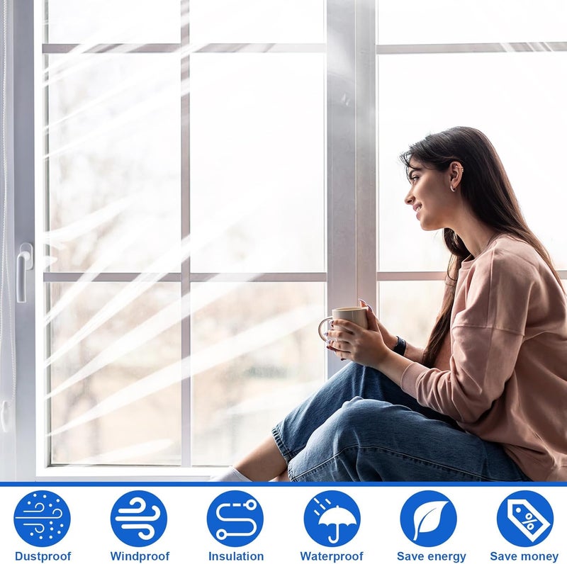 MUDEREK 74×79inches Window Insulation for Winter,Plastic Window Cover for Winter,Thermal Window Insulation Kit for Winterizing,Thick Transparent Window Seal Film for Winter Window Covering - Image 3